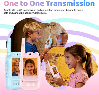 Video Walkie Talkie Toys for Age 3-12 Boys Girls, 2 Pack Rechargeable Walkie Talkies with Screen,Long Range 2 Way Radio with 4 Voice Effects, Christmas Birthday Gifts for Kids Indoor Outdoor Camping