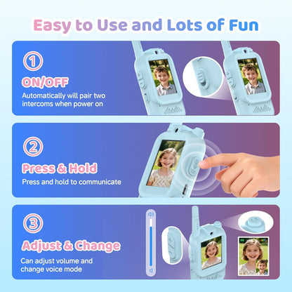 Video Walkie Talkie Toys for Age 3-12 Boys Girls, 2 Pack Rechargeable Walkie Talkies with Screen,Long Range 2 Way Radio with 4 Voice Effects, Christmas Birthday Gifts for Kids Indoor Outdoor Camping