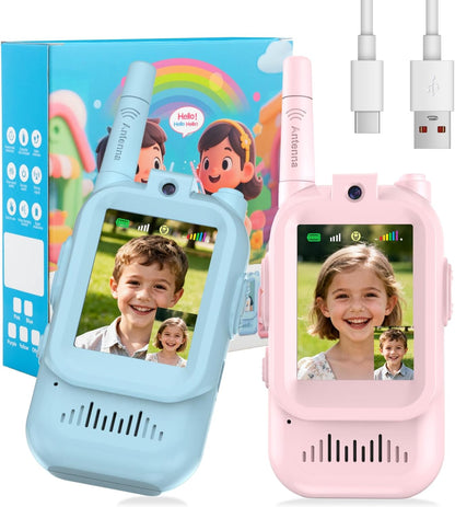 Video Walkie Talkie Toys for Age 3-12 Boys Girls, 2 Pack Rechargeable Walkie Talkies with Screen,Long Range 2 Way Radio with 4 Voice Effects, Christmas Birthday Gifts for Kids Indoor Outdoor Camping