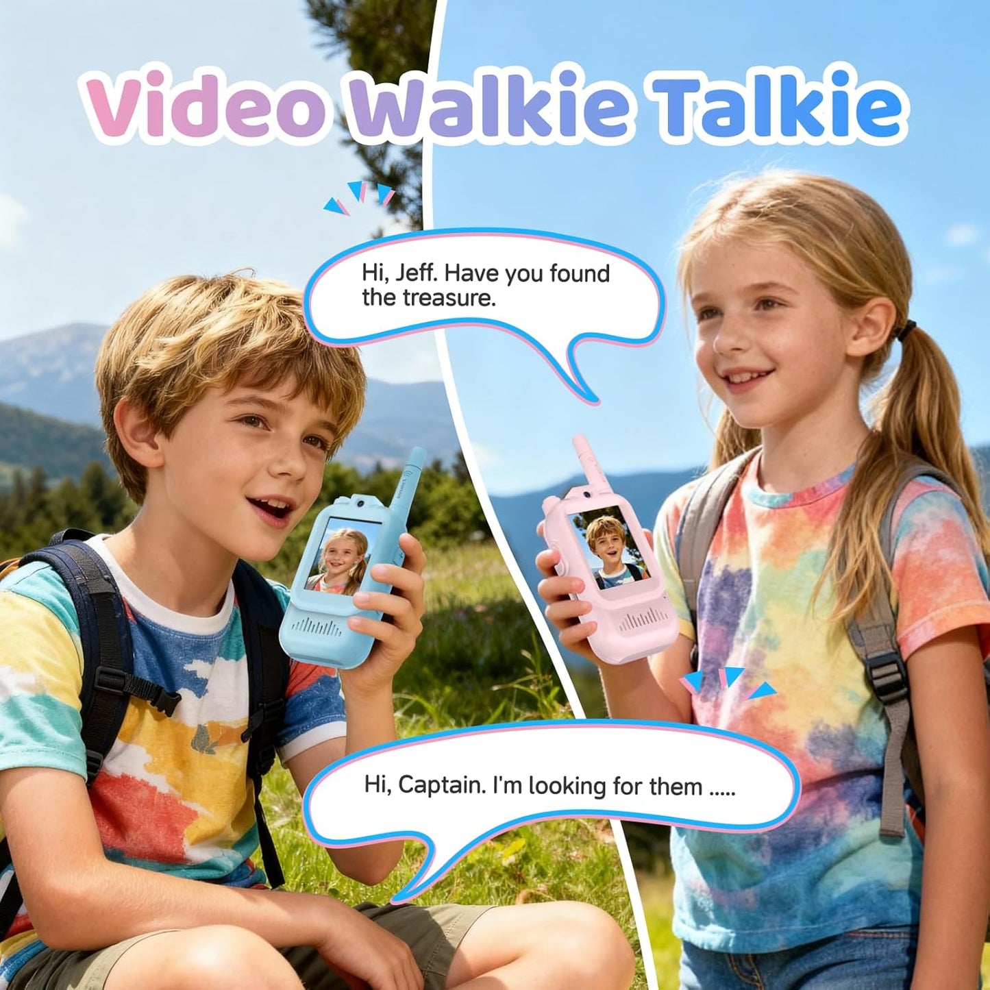 Video Walkie Talkie Toys for Age 3-12 Boys Girls, 2 Pack Rechargeable Walkie Talkies with Screen,Long Range 2 Way Radio with 4 Voice Effects, Christmas Birthday Gifts for Kids Indoor Outdoor Camping